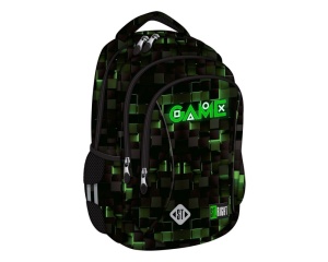 Ghiozdan St. Right Green Game St. Majewski, 39 cm, 3 compartimente, negru cu verde neon, cod 681523