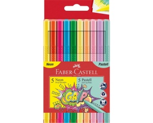Set 10 carioci grip pastel si neon Faber-Castell 155312