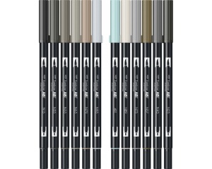 Set 12 markere Dual Brush in nuante de gri, Tombow, TB-ABT-12P-3