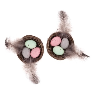 Set 2 Ornamente Cuib 5,5cm Cu Oua Colorate Si Pene Paste DPWL-058 Dp Craft