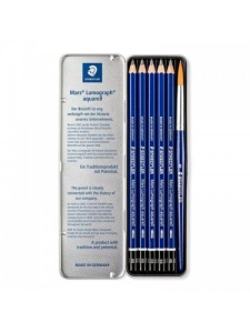 Set 5 creioane grafit acuarelabil + pensula Mars Lumograph 100A Staedtler