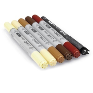 Set 5 markere cu cerneala pe baza de alcool + 1 Multiliner negru 0,3 mm, Copic Ciao Hair Tones 1, 22075572 - Img 2