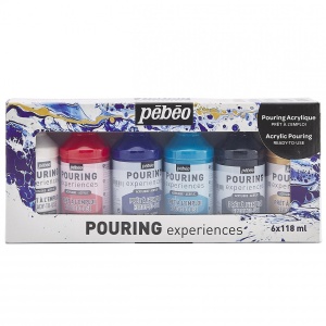 Set 6 culori acrilice fluide gata de utilizare pentru pouring, 118 ml, Pebeo Pouring Experiences, 524601