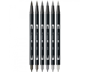 Set 6 markere Dual Brush, Gray Colours, Tombow, TB-ABT-6P-6