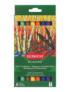 Set 8 markere cu 2 capete Twin-tip Derwent Academy 98206