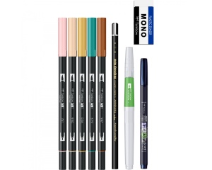 Set 9 piese pentru lettering si efecte acuarelabile, Cozy Times, Tombow, TB-BS-FH1
