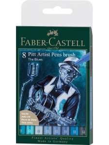 Set de 8 Carioci cu Varf tip Pensula Pitt Artist Model The Blues Faber Castell 167173