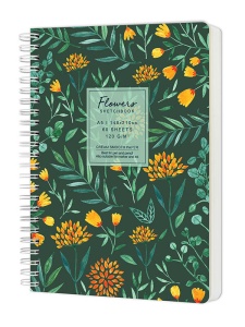 Sketchbook cu spira Flowers verde 120g/mp, 60 file Drasca