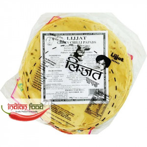 Lijjat Green Chilli Papads - Snacks Indian cu Ardei verde 200g Dim,7"