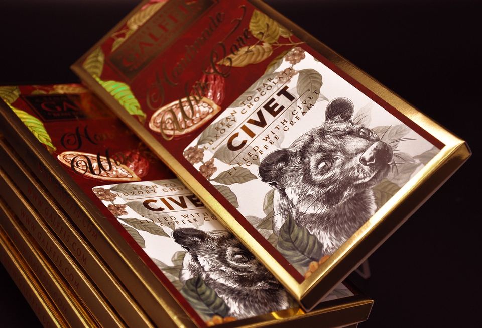 Un ambalaj de odinioară al ciocolatei cu cafea GALFFIS CIVET — 3