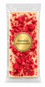 Ciocolată rustică GALFFIS albă cu zmeură liofilizată, 100 g – personalizabilă – ilustrație, suprafață personalizabilă
