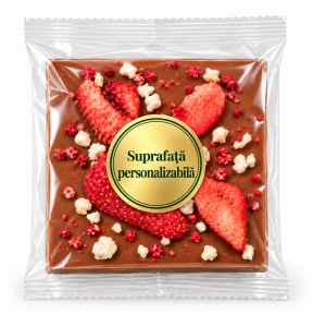 Ciocolată rustică GALFFIS cu lapte cu căpșuni și portocale, 50 g – personalizabilă – ilustrație, suprafață personalizabilă