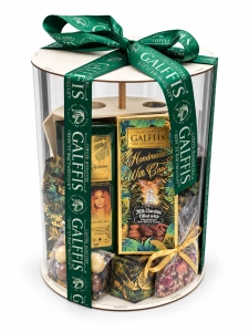 Cutie de cadou premium GALFFIS, model rotund – selecție fără vin, cu Green Queen și Lotus Biscoff