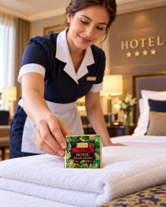 HOTEL Welcome chocolate GALFFIS – cameristă pregătind un bun venit dulce