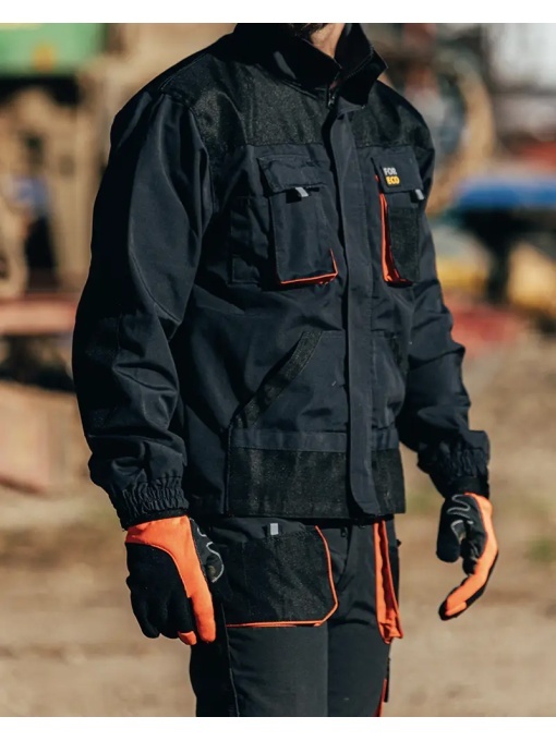 Costum de lucru ForWork – Jacheta si pantaloni cu întărituri, gri-portocaliu