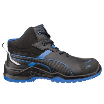 Bocanci de protectie Puma Krypton Blue Mid S3S ESD FO SR, din piele naturala full-grain, cu bombeu si lamela, de barbati, cu talpa antiderapanta si rezistenta la uleiuri