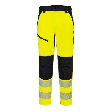 Pantaloni de lucru Hi-Vis stretch pentru femei T141 PW3, cu genunchi ranforsati si benzi reflectorizante
