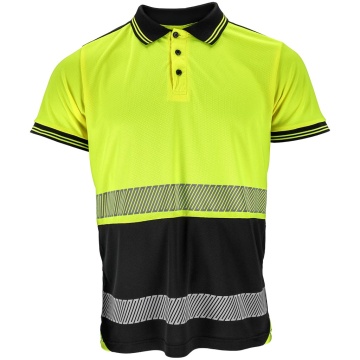 Tricou polo reflectorizant IGUANA din poliester tip plasa, cu benzi reflectorizante segmentate si material fluorescent - Img 2