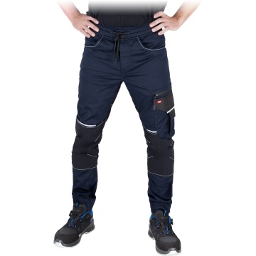 Pantaloni de lucru barbati, in talie Flexzone, 60% bumbac, 37% poliester, buzunare multiple, cu genunchi preformati, mansete elastice la baza pantalonilor, all-season, bleumarin