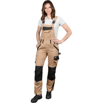 Pantaloni cu pieptar Sand, de dama, din bumbac elastic, cu insertii Cordura, pentru logistica si industrie