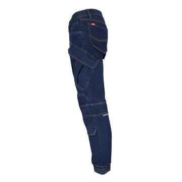 Pantaloni de lucru in talie JEANS610-T, denim cu elastan, buzunare pentru genunchiere, talie elastica si elemente reflectorizante - Img 6