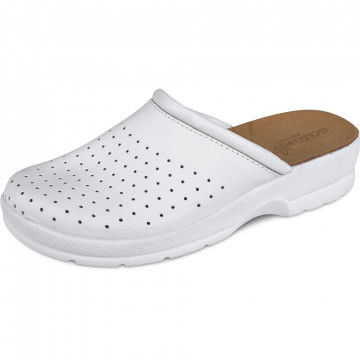 Saboti de lucru Taruca, barbati, fara bombeu, din piele, talpa cu forma ergonomica, albi