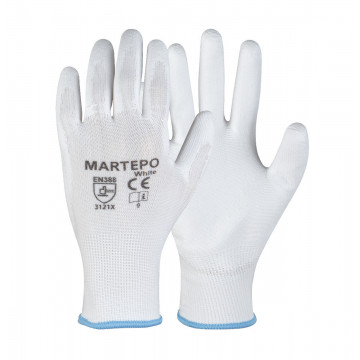 Manusi de protectie Martepo, poliester cu poliuretan alb, pentru precizie, EN 388 3131X