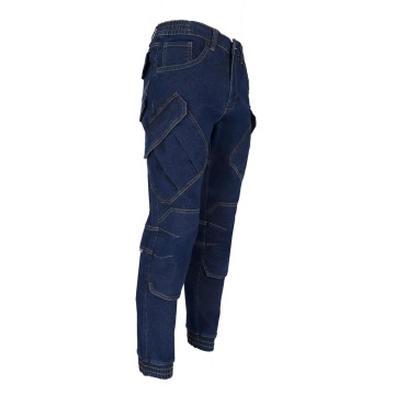 Pantaloni de lucru in talie JEANS610-T, denim cu elastan, buzunare pentru genunchiere, talie elastica si elemente reflectorizante - Img 3