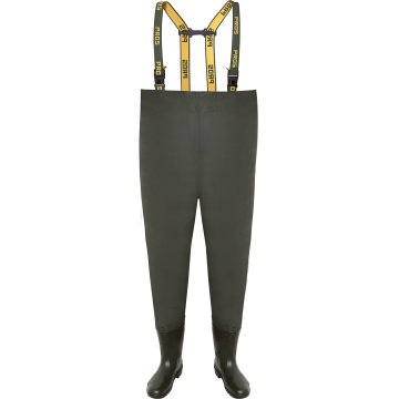 Cizme de lucru barbati, pescaresti, impermeabile cu pantaloni Pros SB01, cu bretele reglabile, talpa antiderapanta, toamna/vara, verzi