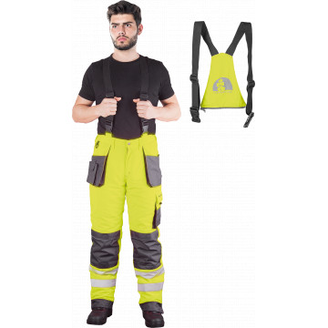 Pantaloni cu pieptar matlasati 2 in1 Formen Winter, HiVis, benzi reflectorizante, bretele detasabile, buzunare multiple