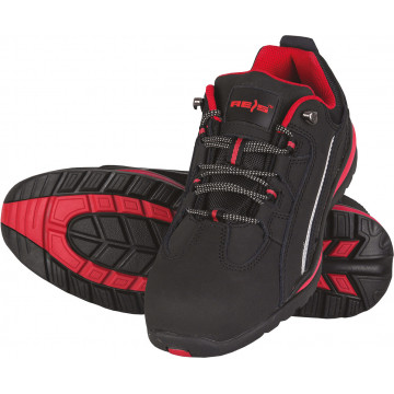 Pantofi de protectie Van SB SRA, cu bombeu metalic, piele nubuc, talpa antiderapanta, negru/rosu
