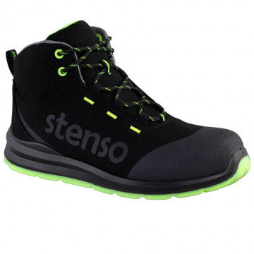 Bocanci de lucru usori, vara/toamna, cu bombeu compozit, Jett Green MF S3 SRC, microfibra, negru/verde, brant antistatic si detasabil