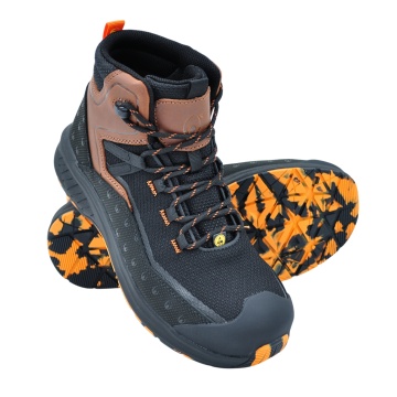 Bocanci de protectie Elite S3S ESD SC SR FO, cu bombeu din fibra de sticla, piele Crazy Horse, insertii Oxford, lamela antiperforatie, negru/maro