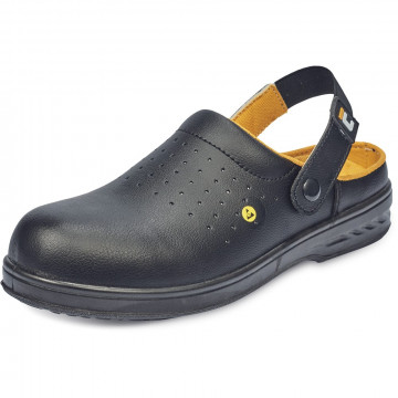 Sandale de protectie cu bareta pe calcai Raven Clog ESD SB SRC, material sintetic, bombeu compozit, talpa PU, negre