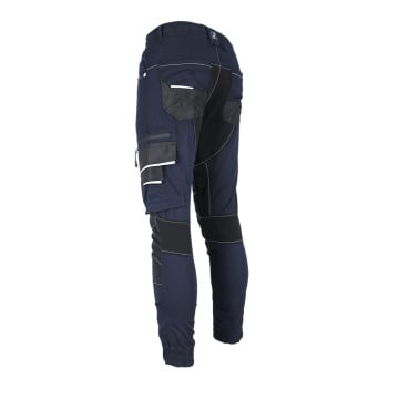 Pantaloni de lucru barbati, in talie Flexzone, 60% bumbac, 37% poliester, buzunare multiple, cu genunchi preformati, mansete elastice la baza pantalonilor, all-season, bleumarin - Img 3