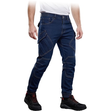 Pantaloni de lucru in talie JEANS610-T, denim cu elastan, buzunare pentru genunchiere, talie elastica si elemente reflectorizante
