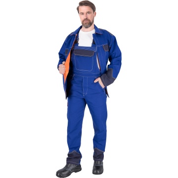 Pantaloni de protectie cu pieptar SPECWELD, bumbac, material ignifug, pentru sudura si turnatorii