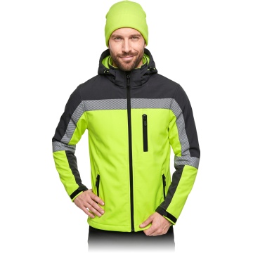 Jacheta de lucru softshell Pirol, captuseala fleece, gluga detasabila, elemente reflectorizante