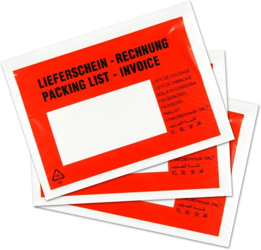 Plicuri Port-Document AWB C5 Packing List/Invoice, 225x165mm, Autoadeziv, Roșu/Transparent, 50Buc/Set