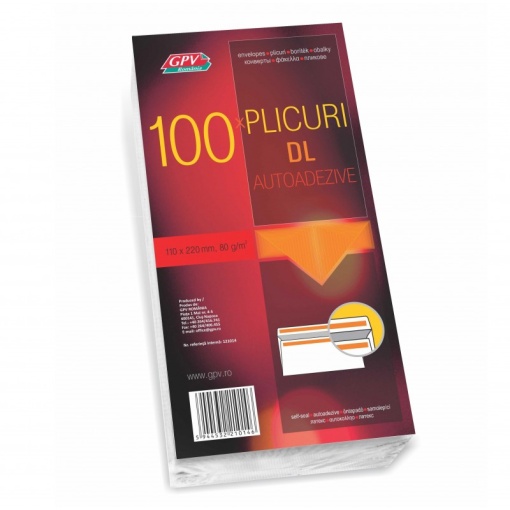Plic Standard DL 80g/mp, 110x220mm, Autoadeziv, Alb, 100Buc/Set