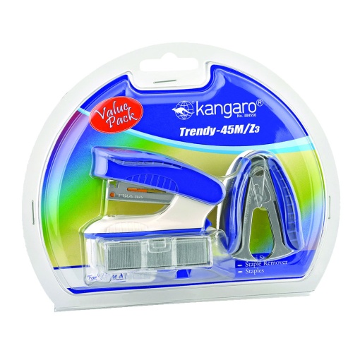 Capsator Kangaro TRENDY-45M/Z3, Albastru – 15 Coli, Cu Capse 24/6 și Decapsator Inclus