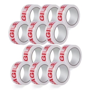 Bandă Adezivă FRAGIL, 48mm/60 Metri, Acril, Alb/Roșu, 12 Bucăți/Set