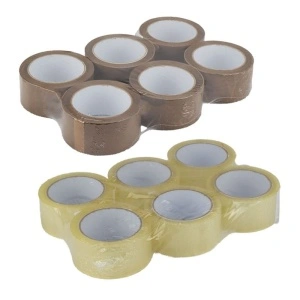 Bandă Adezivă pentru Ambalare 48mm/60 Metri, Acril, 6 Bucăți Transparent + 6 Bucăți Maro