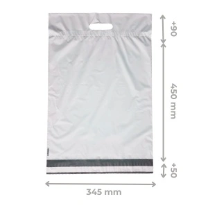 Plicuri pentru Curierat 345x450+90+50mm, Autoadeziv, Cu Mâner, Polietilenă, Alb/Gri, 50Buc/Set