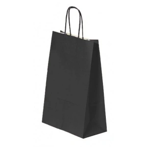 Pungă pentru Cadou, 260x350x120mm, 90 g/mp, cu Mânere Răsucite, Hârtie, Negru