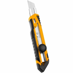 Cutter din ABS cu Mâner Cauciucat INGCO, Buton Rotund, Lamă 18x100mm
