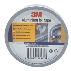 Bandă Adezivă 3M Aluminium Foil Tape, 50 mm x 15 Metri, Argintiu, Pentru Izolații Termice