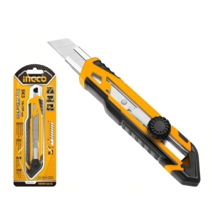 Cutter din ABS cu Mâner Cauciucat INGCO, Buton Rotund, Lamă 18x100mm
