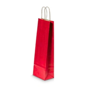 Pungă pentru Sticle, 140x390x80mm, 110 g/mp, cu Mânere Răsucite, Hârtie, Roșu