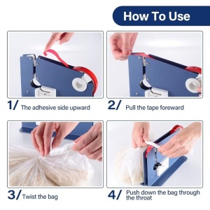 Aparat de Sigilat Pungi din Plastic cu Bandă PVC, Metalic, Albastru